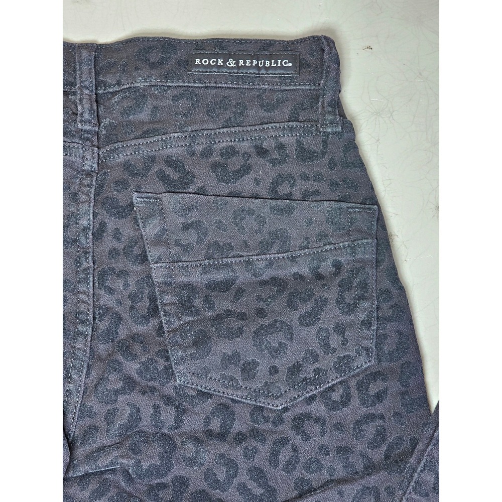 Rock & Republic Kashmiere Leopard Print Skinny Jeans Grey Black Size 2M R010286